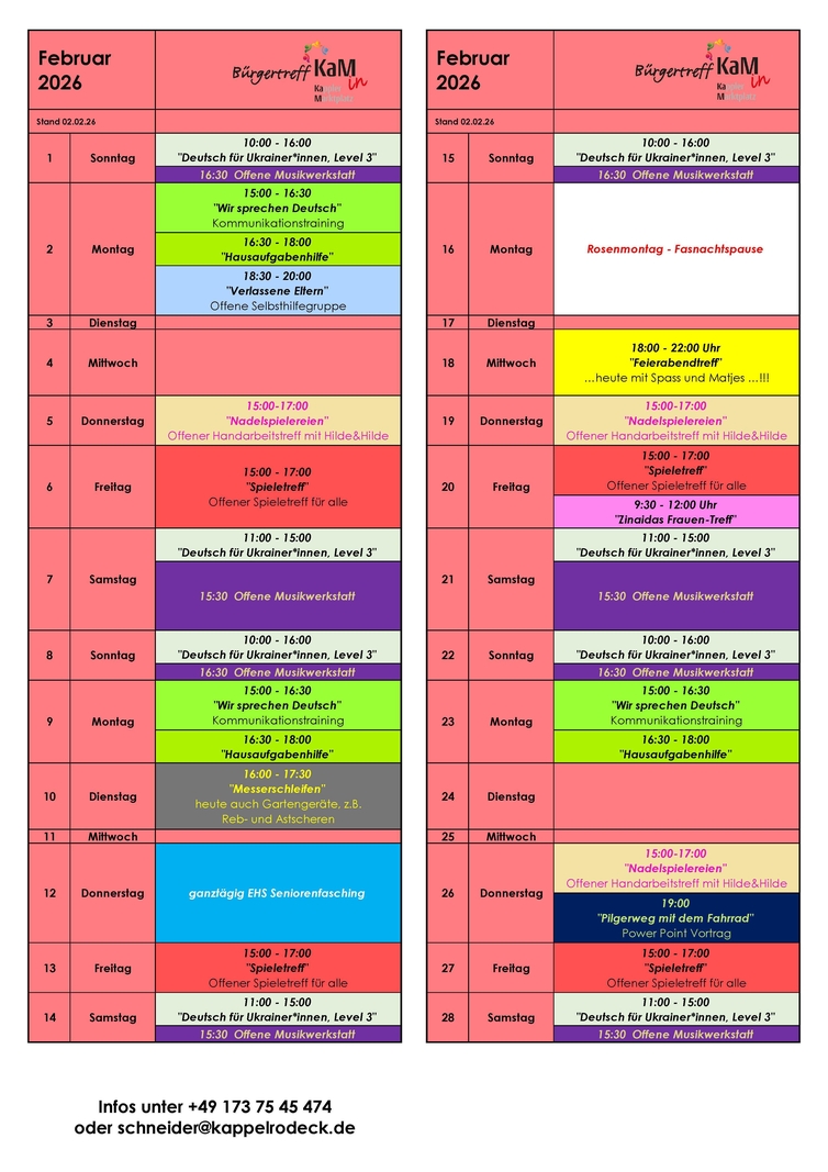 Programm des Bürgertreffs Kappelrodeck